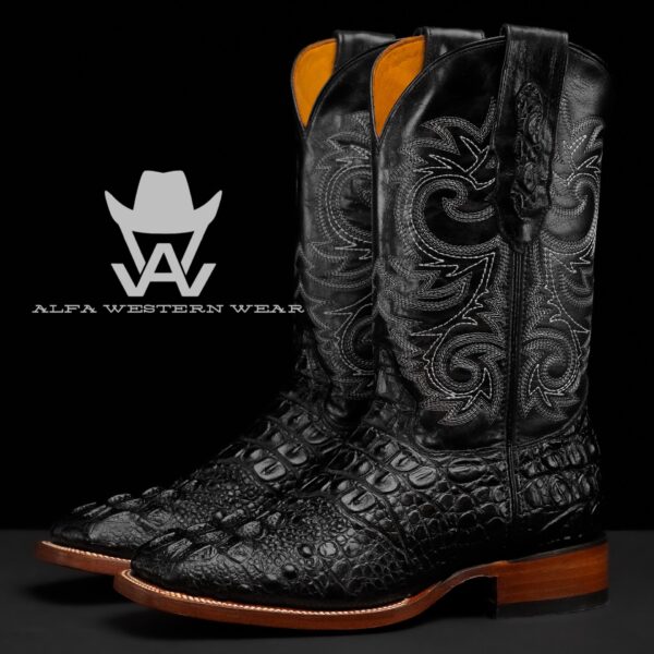 Men’s Handmade Black Caiman Neck – Square Toe