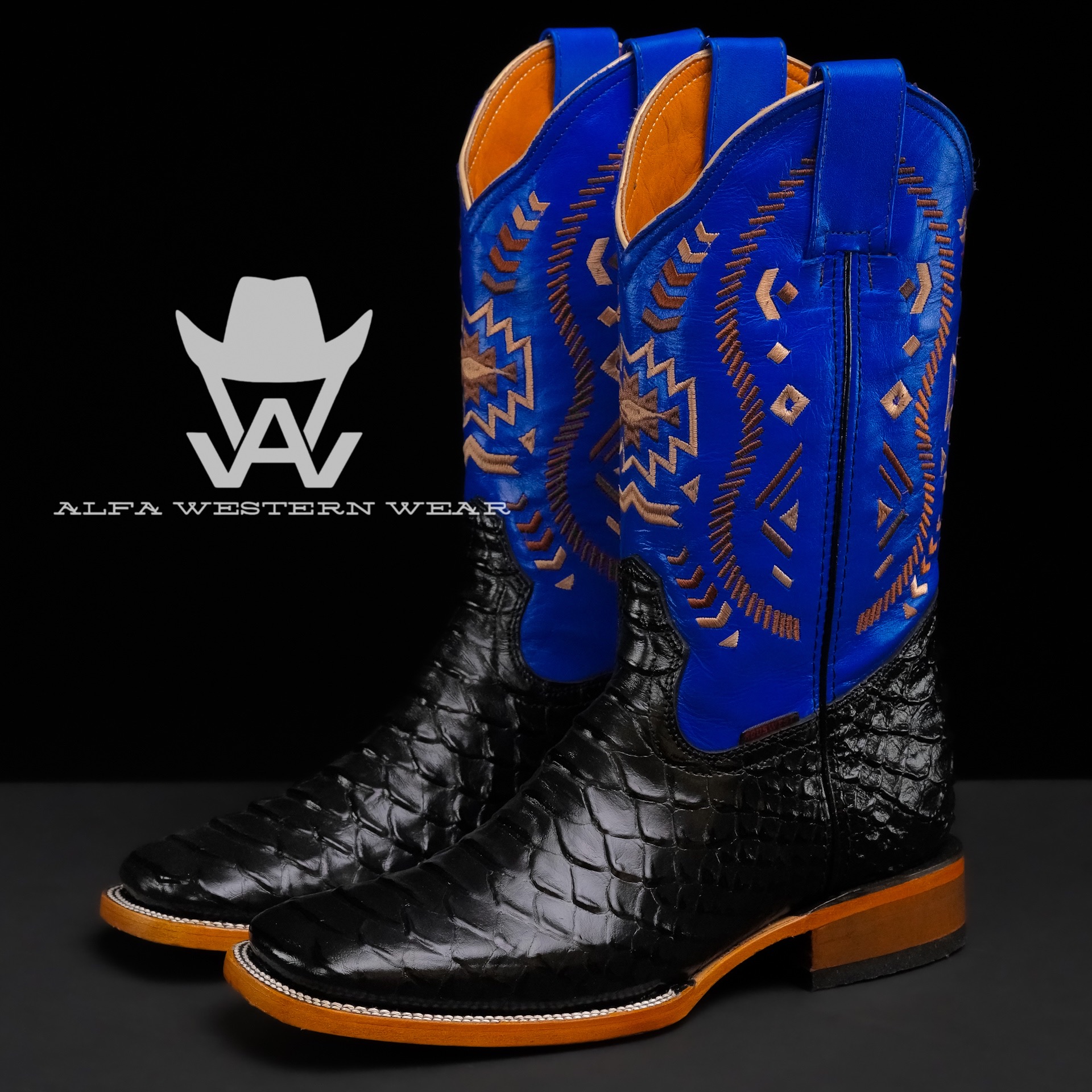 Men’s Handmade Black Python – Square Toe