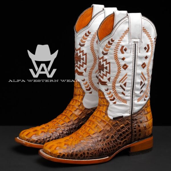 Men’s Handmade Honey Caiman Neck – Square Toe