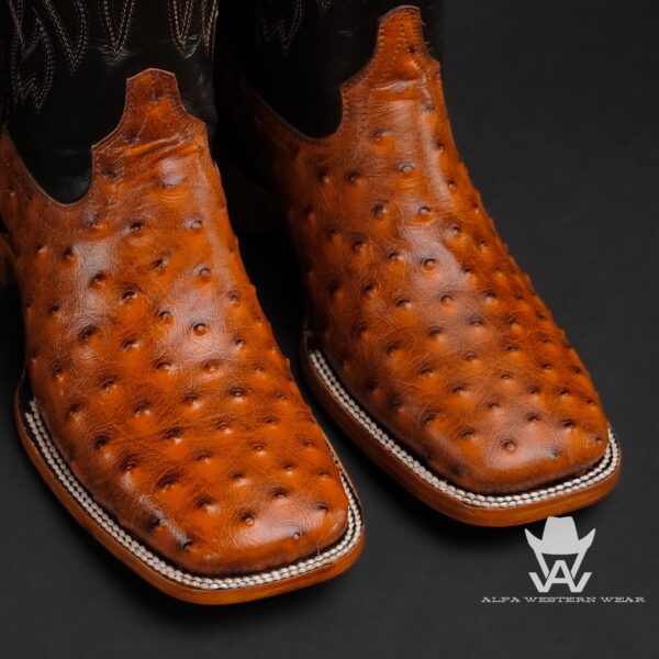 Men’s Handmade Cognac Ostrich – Square Toe - Image 2