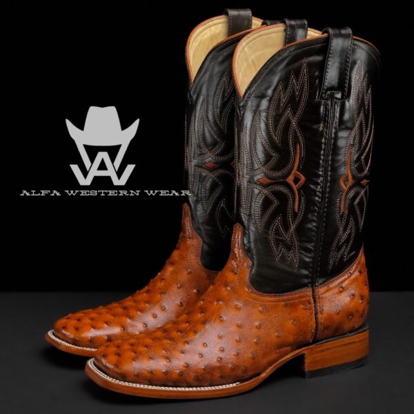 Men’s Handmade Cognac Ostrich – Square Toe