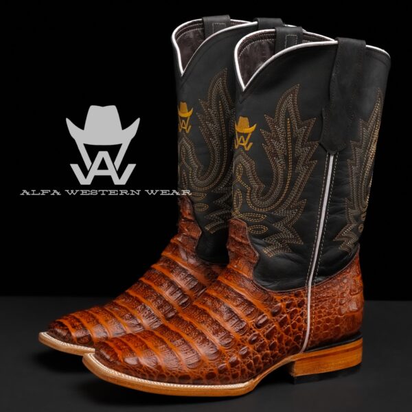 Men’s Handmade Cognac Caiman Horn Back – Square Toe