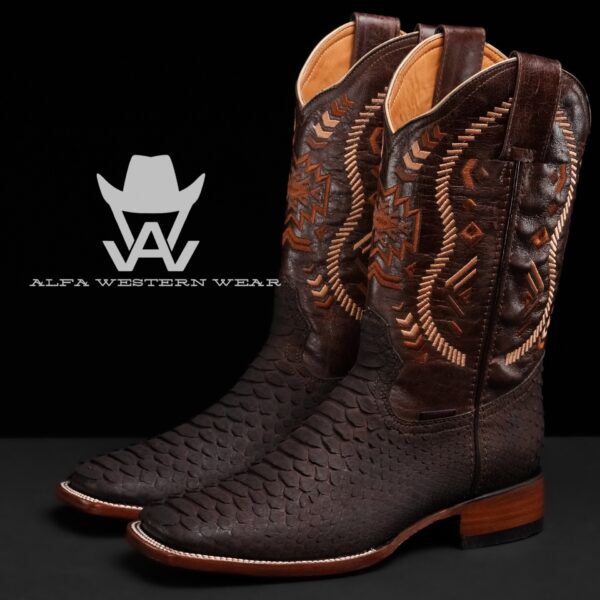 Men’s Handmade Genuine Matte Brown Python – Square Toe