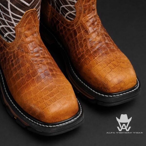 Men’s Handmade Honey Caiman Belly Steel Toe – Square Toe - Image 2