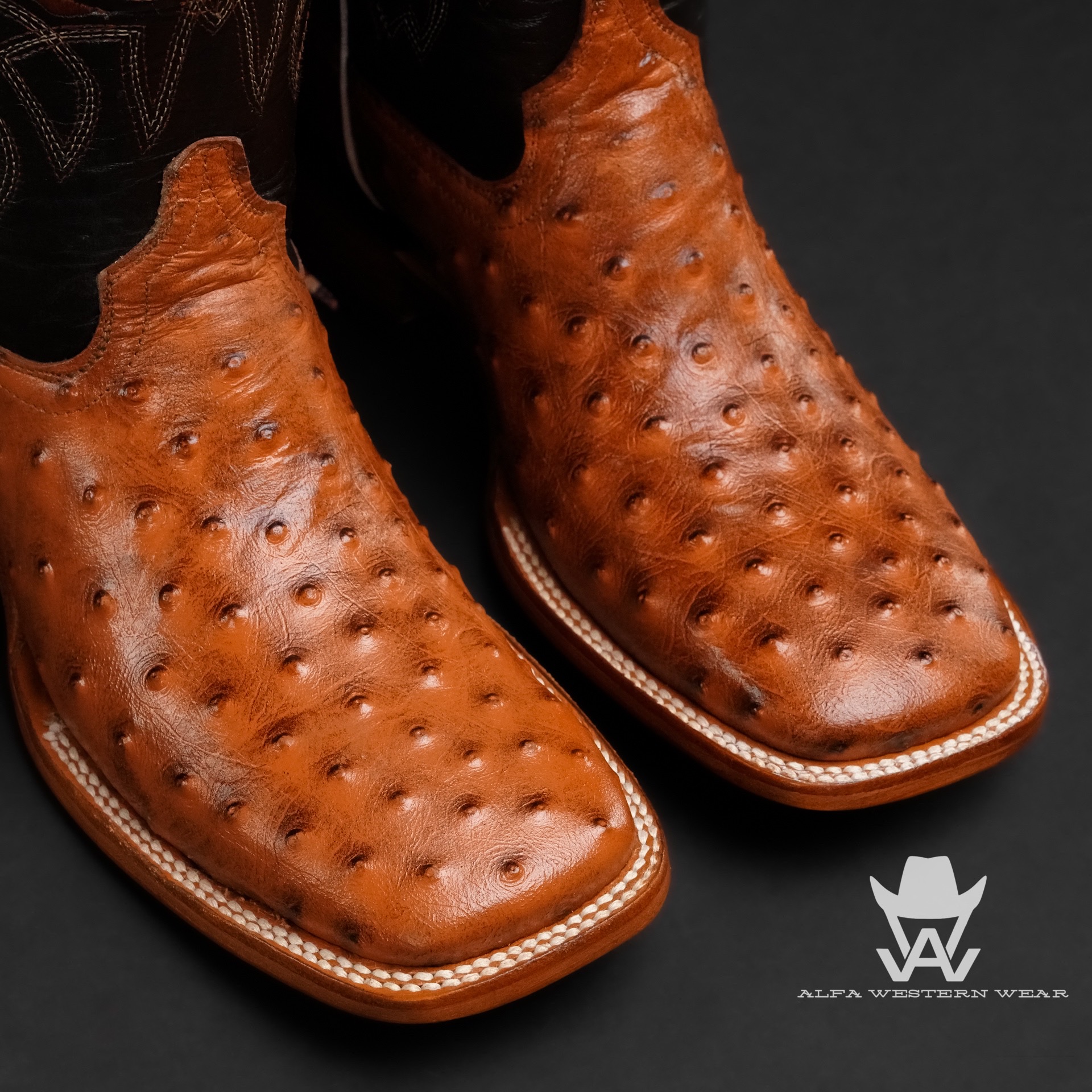 Men’s Handmade Cognac Ostrich – Square Toe - Image 2