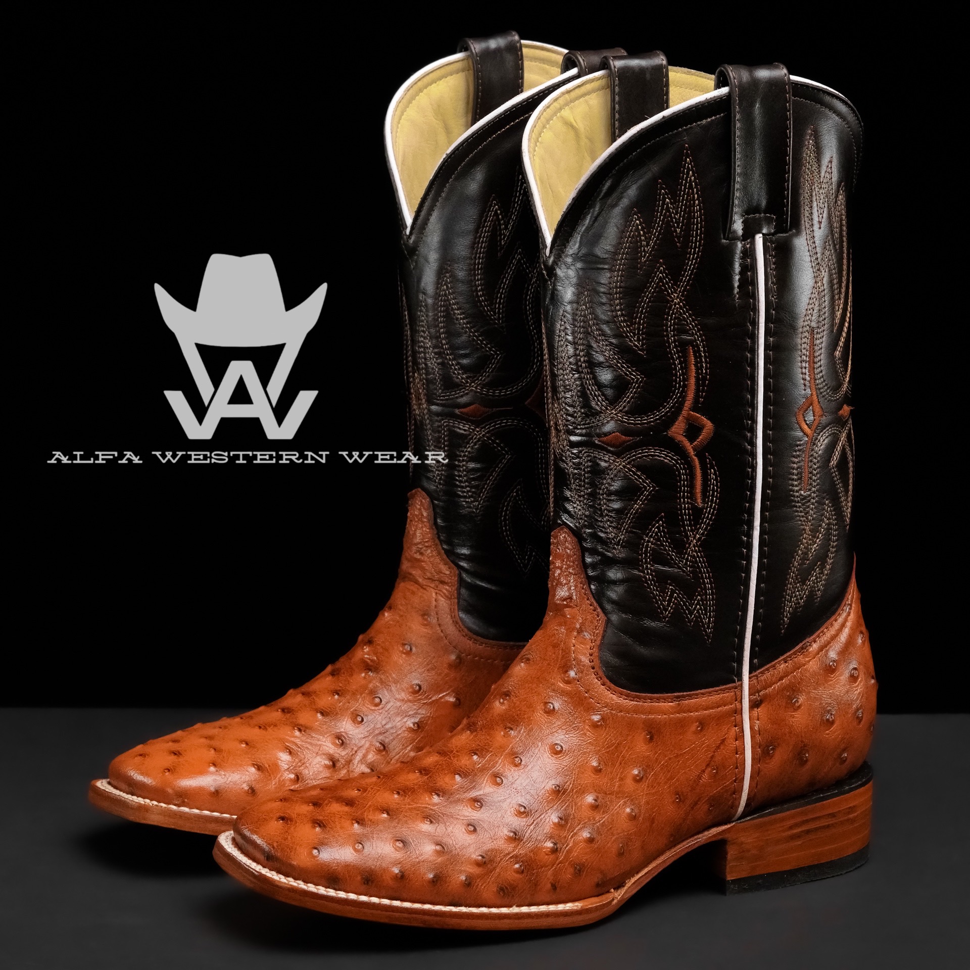 Men’s Handmade Cognac Ostrich – Square Toe