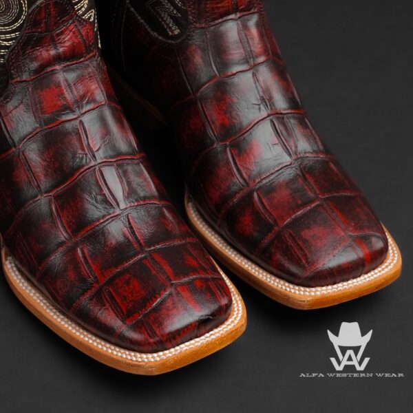 Men’s Handmade Black Cherry American Alligator – Square Toe - Image 2