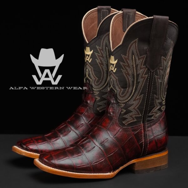 Men’s Handmade Black Cherry American Alligator – Square Toe