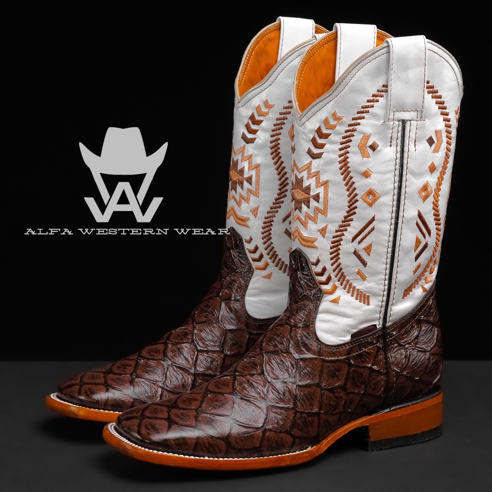 Men’s Handmade Chocolate Brown Fish Scale – Square Toe