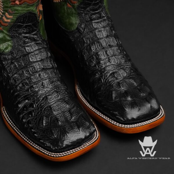 Men’s Handmade Black Caiman Neck – Square Toe - Image 2