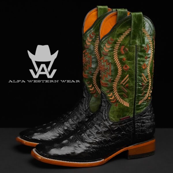 Men’s Handmade Black Caiman Neck – Square Toe
