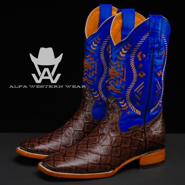 Men’s Handmade Chocolate Brown Fish Scale – Square Toe