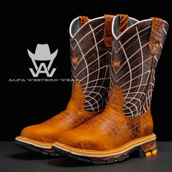 Men’s Handmade Honey Caiman Belly Steel Toe – Square Toe