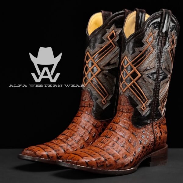 Men’s Handmade Cognac Caiman Horn Back – Square Toe