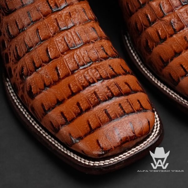 Men’s Handmade Cognac Caiman Horn Back – Square Toe - Image 2