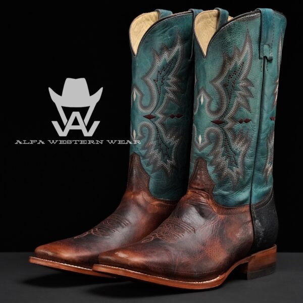 Men’s Handmade ALFA Rustic Brown Elephant Ear – Square Toe