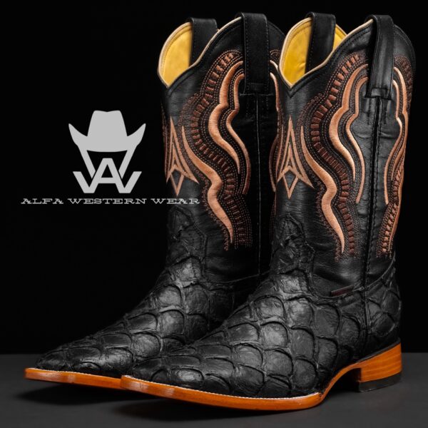 Men’s Handmade Matte Black Pirarucu – Square Toe