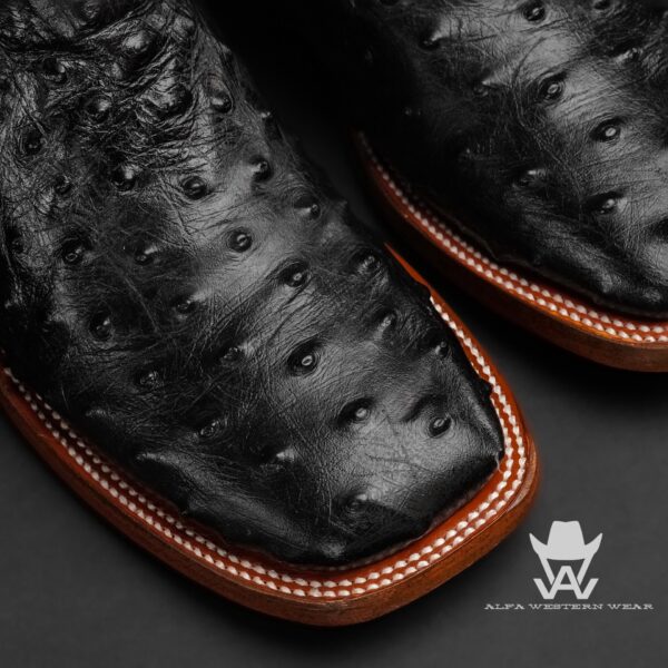 Men’s Handmade Black Ostrich – Square Toe - Image 2