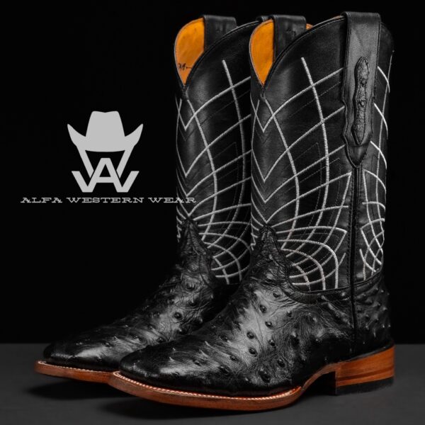 Men’s Handmade Black Ostrich – Square Toe