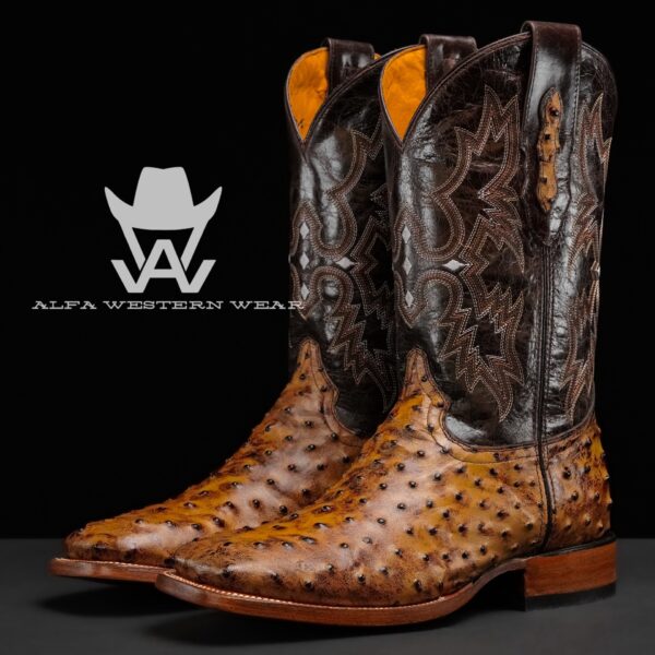 Men’s Handmade Honey Ostrich – Square Toe