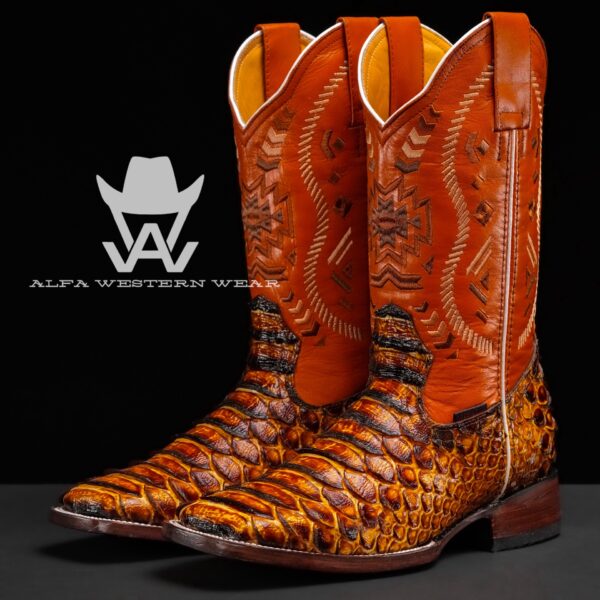 Men’s Handmade Honey Giant Python – Square Toe