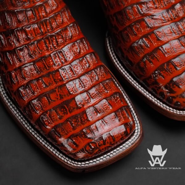 Men’s Handmade Cognac Caiman Horn Back – Square Toe - Image 2