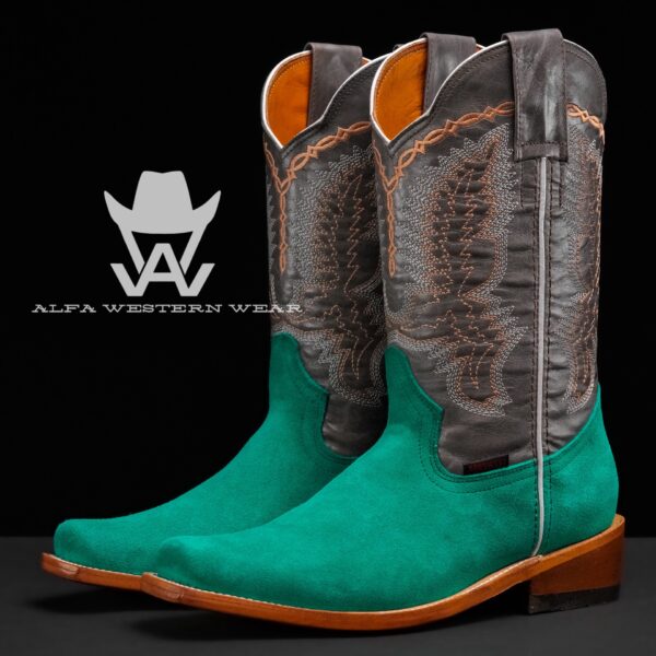 Men's Handmade Turquoise Roughout - Rodeo Toe