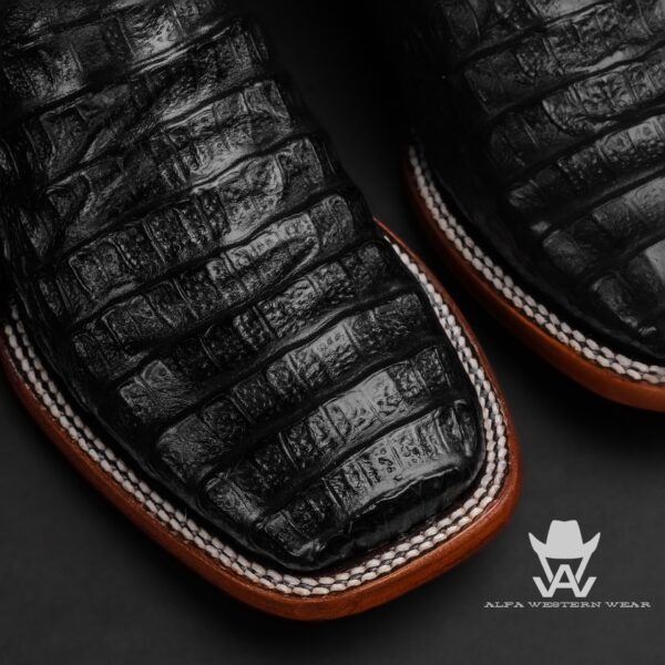 Men’s Handmade Black Caiman Horn Back – Square Toe - Image 2