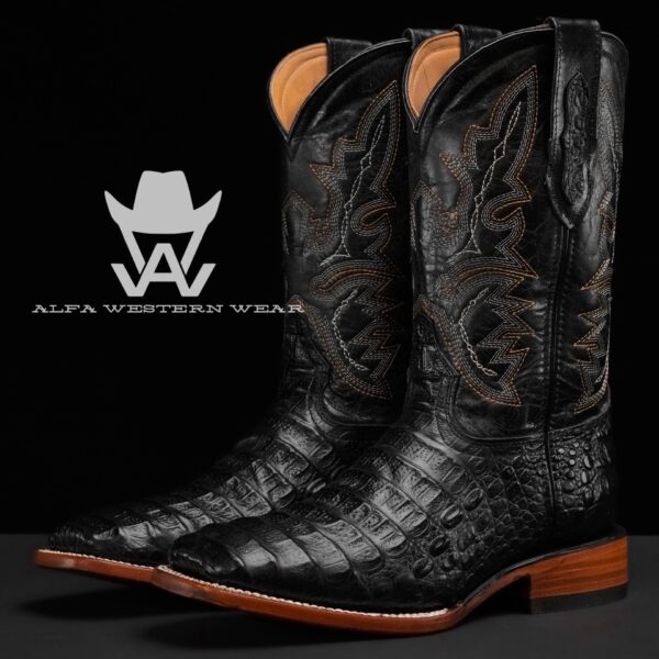 Men’s Handmade Black Caiman Horn Back – Square Toe