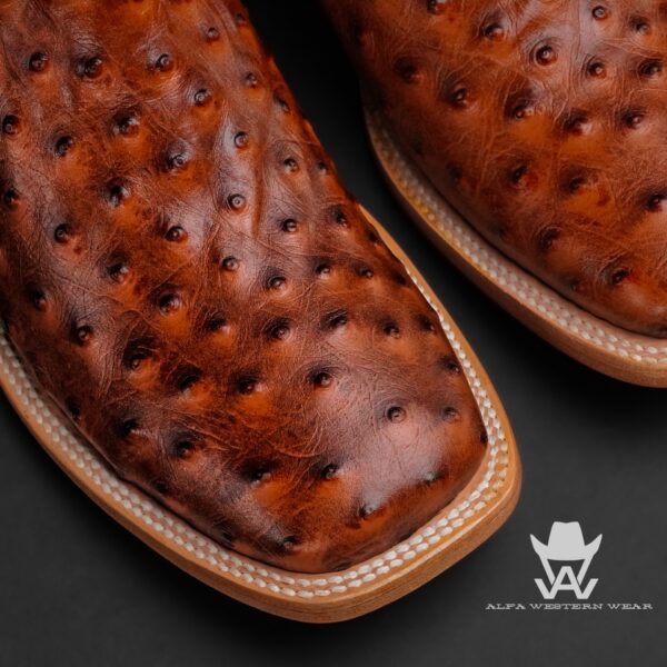 Men’s Handmade Cognac Ostrich – Square Toe - Image 2