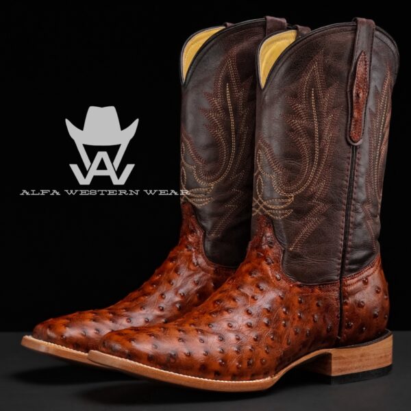 Men’s Handmade Cognac Ostrich – Square Toe
