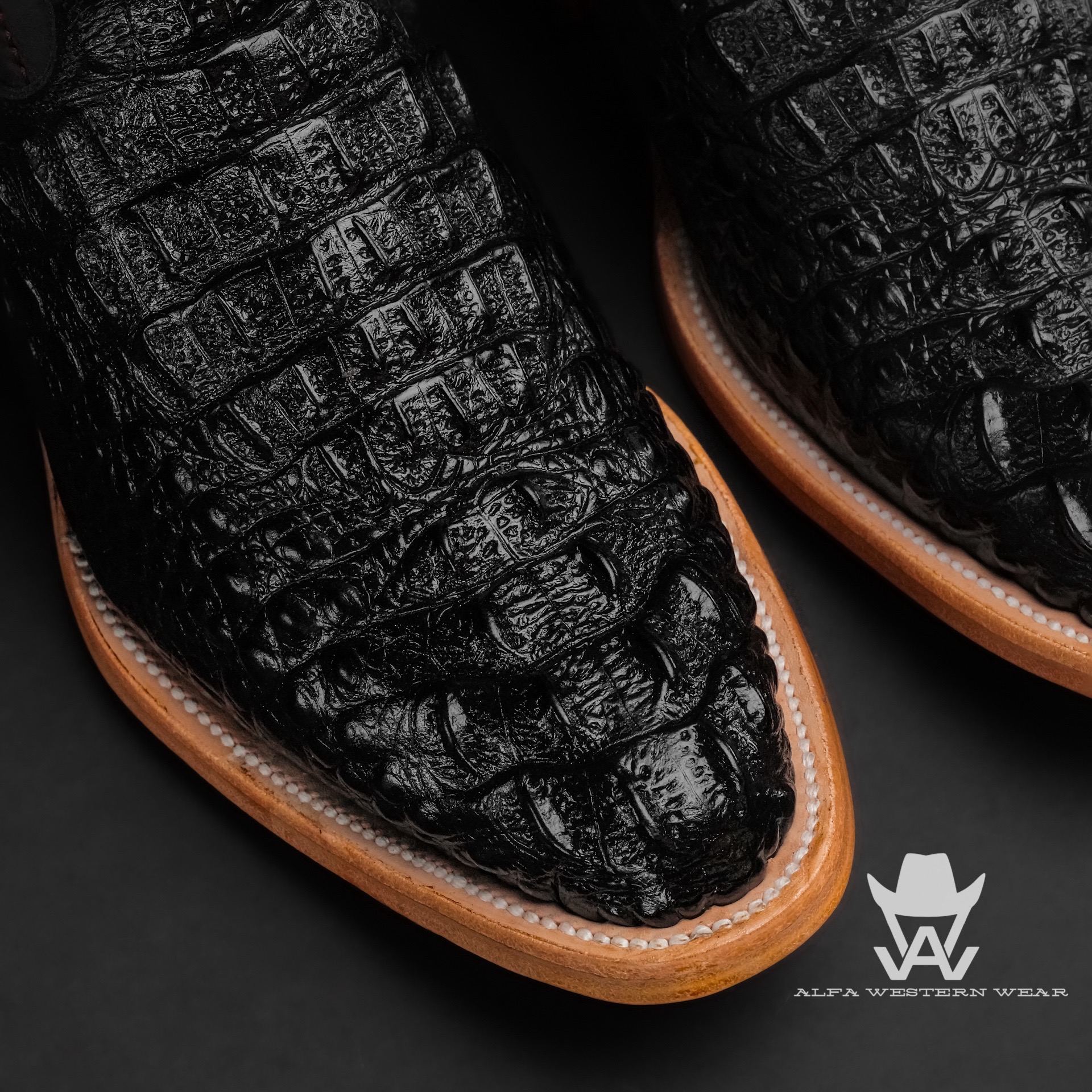 Men’s Handmade Black Caiman Neck – Round Toe - Image 2