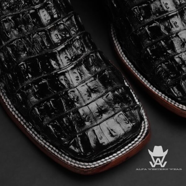 Men’s Handmade Black Caiman Horn Back – Square Toe - Image 2