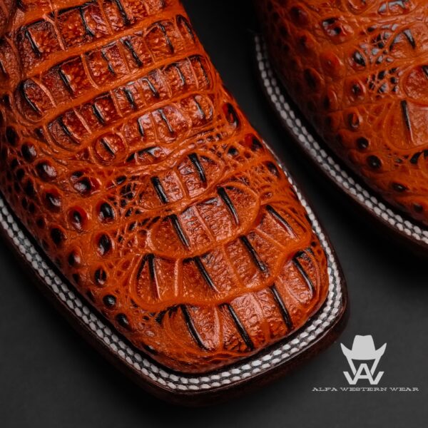 Men's Handmade Cognac Caiman Neck - Square Toe - Image 2