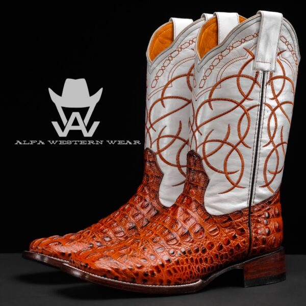 Men's Handmade Cognac Caiman Neck - Square Toe