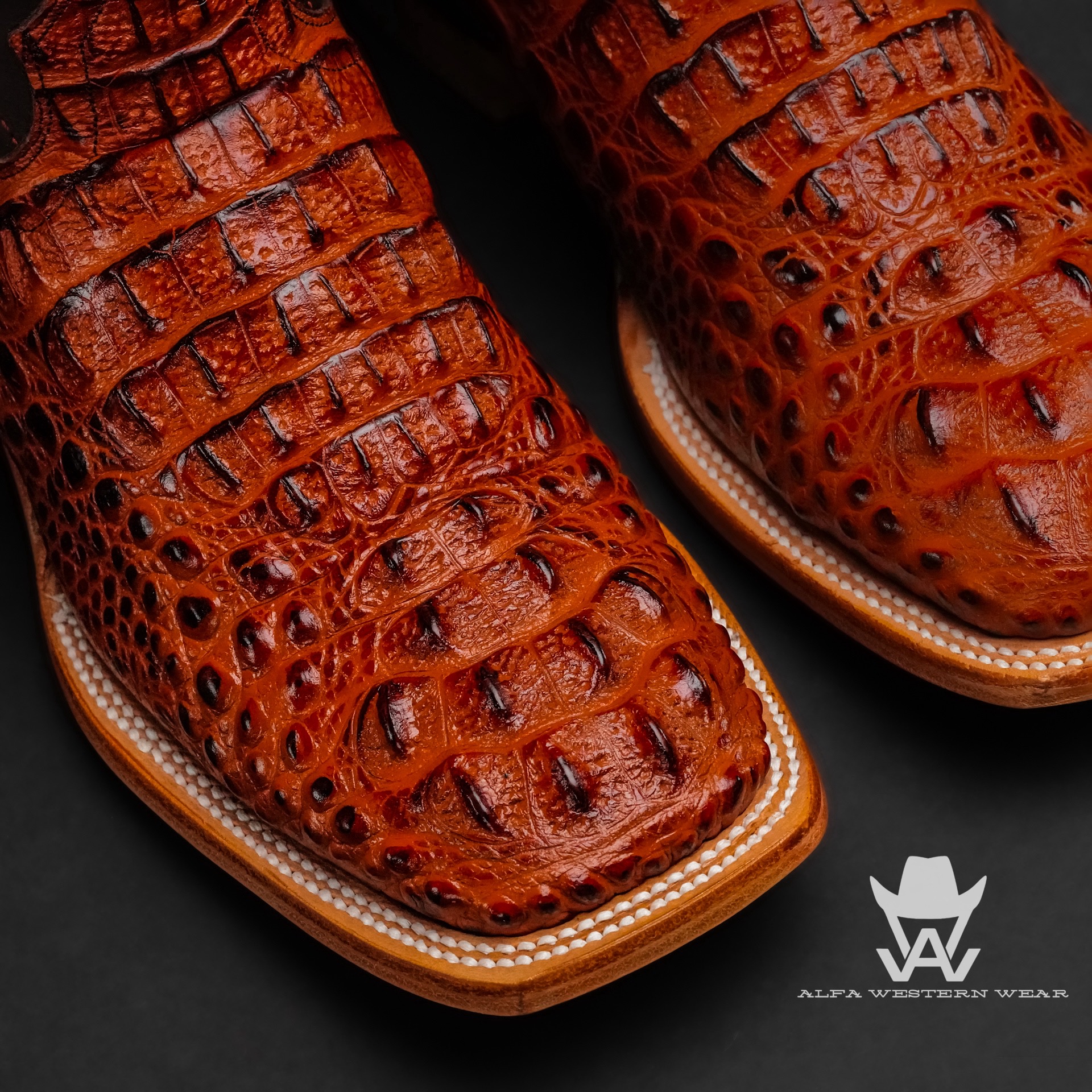 Men’s Handmade Cognac Caiman Neck – Square Toe - Image 2