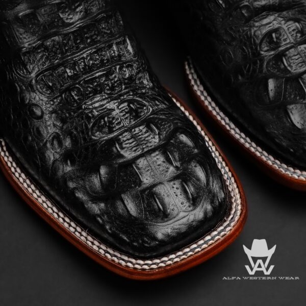 Men’s Handmade Black Caiman Neck – Square Toe - Image 2