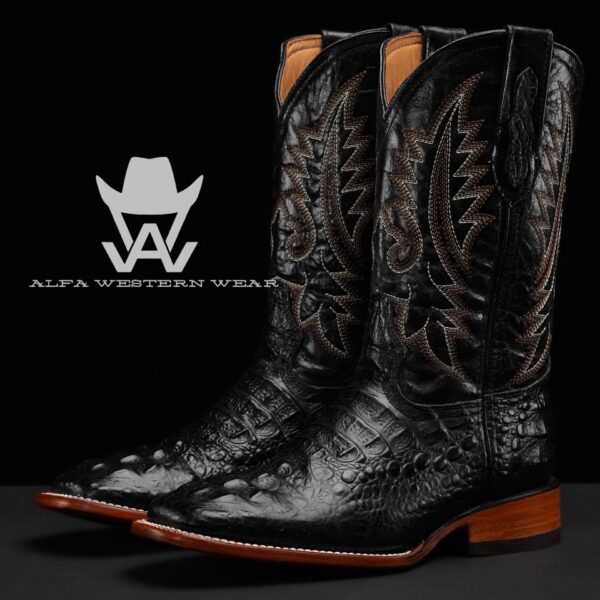Men’s Handmade Black Caiman Neck – Square Toe