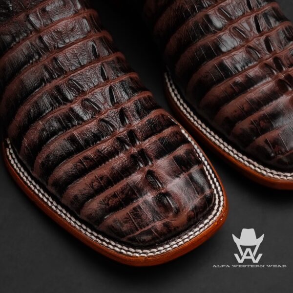 Men’s Handmade Chocolate Brown Caiman Tail – Square Toe - Image 2