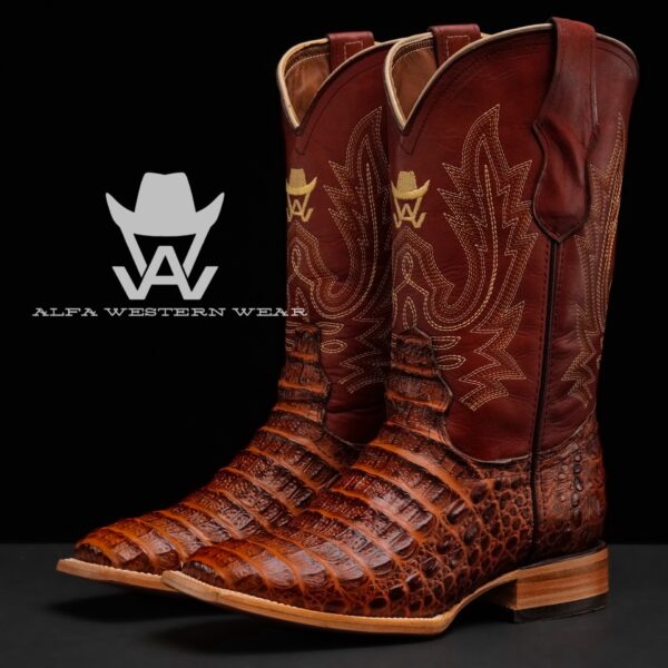 Men’s Handmade Cognac Caiman Horn Back – Square Toe