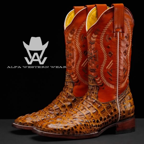 Men’s Handmade Honey Caiman Neck – Square Toe