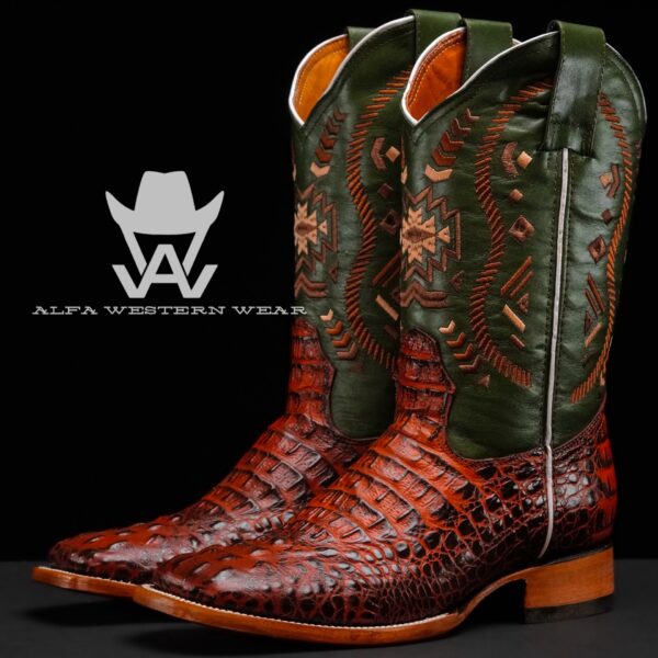Men’s Handmade Cognac Caiman Neck – Square Toe