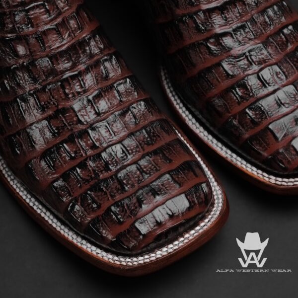 Men’s Handmade Chocolate Brown Caiman Horn Back – Square Toe - Image 2