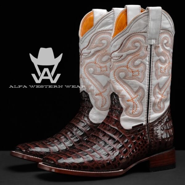 Men’s Handmade Chocolate Brown Caiman Horn Back – Square Toe
