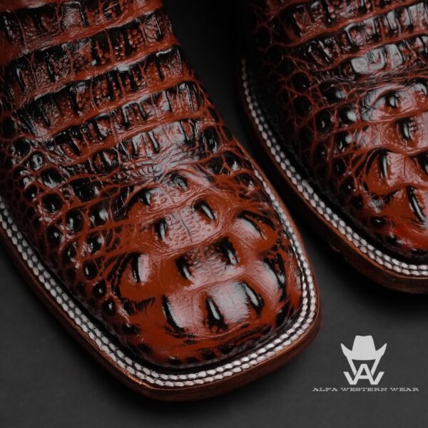 Men’s Handmade Chocolate Brown Caiman Neck – Square Toe - Image 2