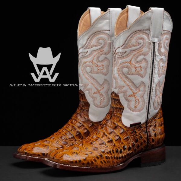 Men’s Handmade Honey Caiman Neck – Square Toe