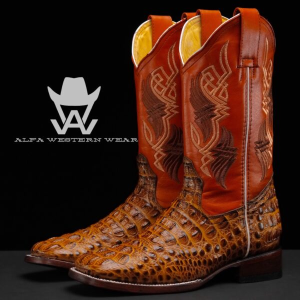Men’s Handmade Honey Caiman Neck – Square Toe