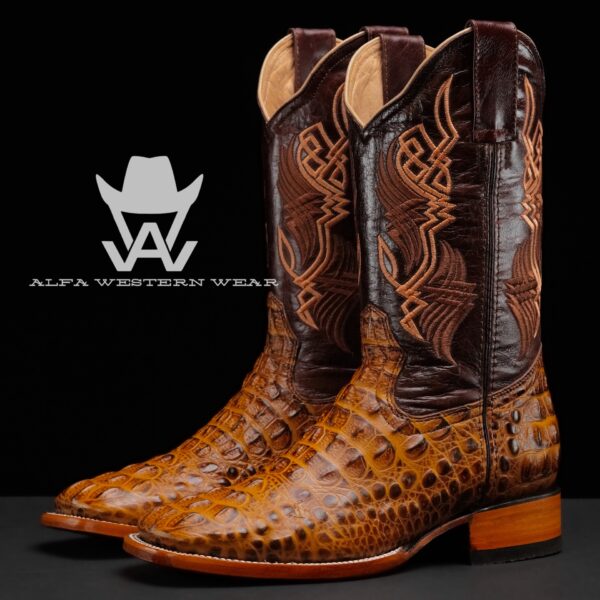 Men’s Handmade Honey Caiman Neck – Square Toe