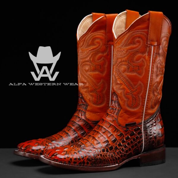Men’s Handmade Cognac Caiman Neck – Square Toe