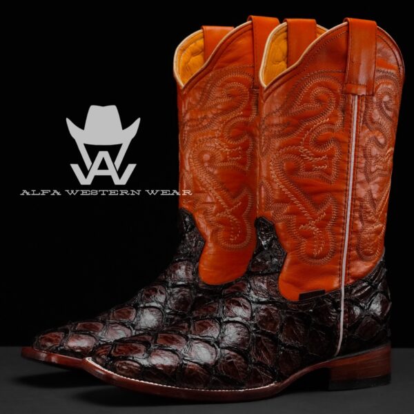 Men’s Handmade Chocolate Brown Pirarucu – Square Toe